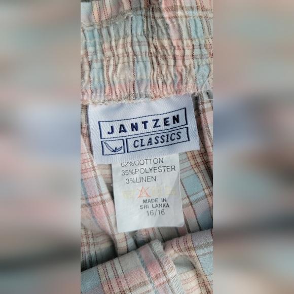 90's Vintg Straight Leg Pants Women's 16 Pink&Blue Plaid Elastic Wasit Jantzen - Picture 7 of 13